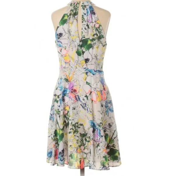 Express Watercolor Floral Fit & Flare Dress White - Picture 4 of 6